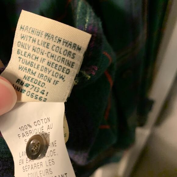 LL Bean Women's Scotch Plaid Flannel Shirt Plus Size 3X Green Pink Relaxed Fit - Picture 8 of 8